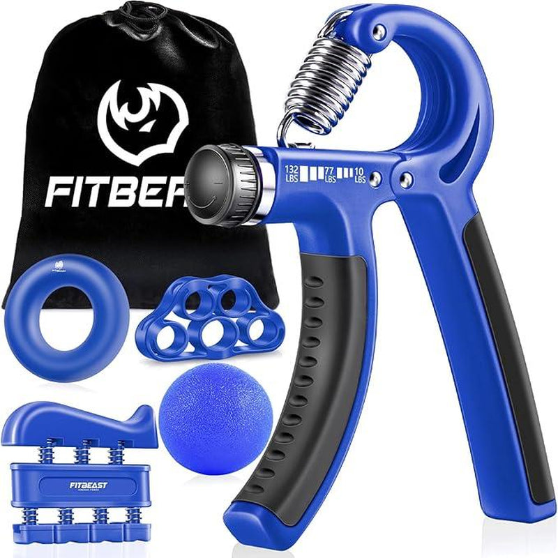 Fitbeast Funny Hand Grip Strengthener Workout Kit (5 Pack) Forearm Grip Adjustable Resistance Hand Gripper, Finger Exerciser, Finger Stretcher, Grip Ring & Stress Relief Grip Ball for Athletes Fathersdaygift