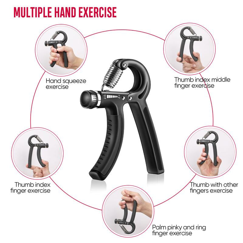Fitbeast Funny Hand Grip Strengthener Workout Kit (5 Pack) Forearm Grip Adjustable Resistance Hand Gripper, Finger Exerciser, Finger Stretcher, Grip Ring & Stress Relief Grip Ball for Athletes Fathersdaygift