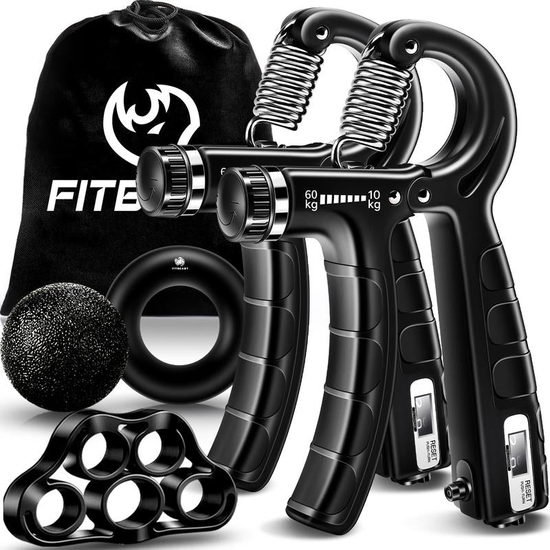 Fitbeast Funny Hand Grip Strengthener Workout Kit (5 Pack) Forearm Grip Adjustable Resistance Hand Gripper, Finger Exerciser, Finger Stretcher, Grip Ring & Stress Relief Grip Ball for Athletes Fathersdaygift