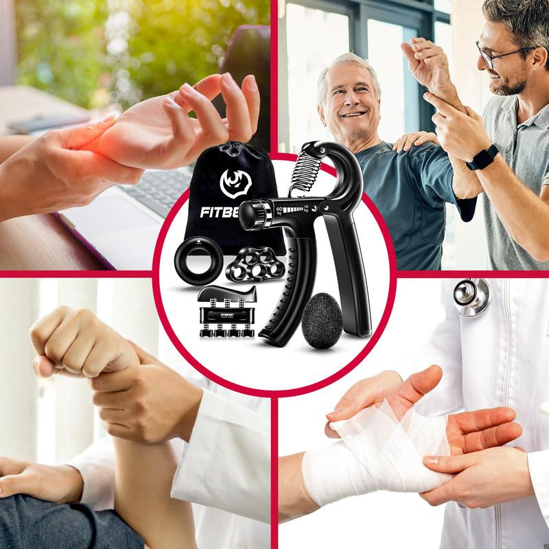 Fitbeast Funny Hand Grip Strengthener Workout Kit (5 Pack) Forearm Grip Adjustable Resistance Hand Gripper, Finger Exerciser, Finger Stretcher, Grip Ring & Stress Relief Grip Ball for Athletes Fathersdaygift