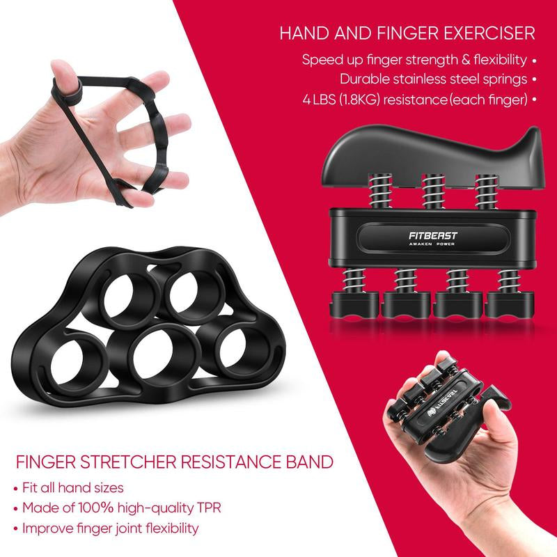 Fitbeast Funny Hand Grip Strengthener Workout Kit (5 Pack) Forearm Grip Adjustable Resistance Hand Gripper, Finger Exerciser, Finger Stretcher, Grip Ring & Stress Relief Grip Ball for Athletes Fathersdaygift