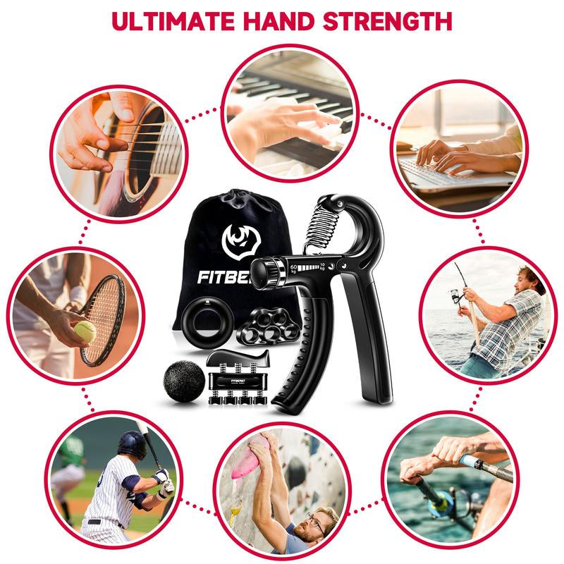 Fitbeast Funny Hand Grip Strengthener Workout Kit (5 Pack) Forearm Grip Adjustable Resistance Hand Gripper, Finger Exerciser, Finger Stretcher, Grip Ring & Stress Relief Grip Ball for Athletes Fathersdaygift