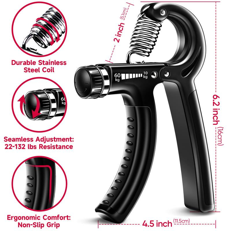 Fitbeast Funny Hand Grip Strengthener Workout Kit (5 Pack) Forearm Grip Adjustable Resistance Hand Gripper, Finger Exerciser, Finger Stretcher, Grip Ring & Stress Relief Grip Ball for Athletes Fathersdaygift