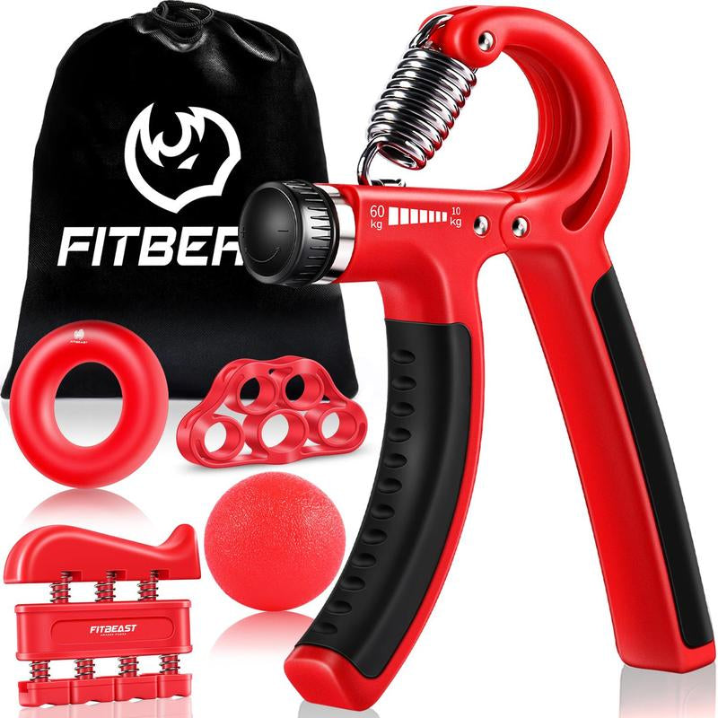 Fitbeast Funny Hand Grip Strengthener Workout Kit (5 Pack) Forearm Grip Adjustable Resistance Hand Gripper, Finger Exerciser, Finger Stretcher, Grip Ring & Stress Relief Grip Ball for Athletes Fathersdaygift