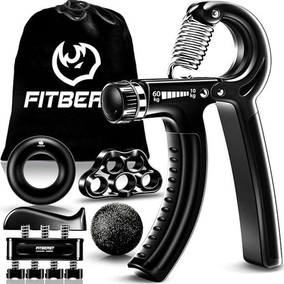 Fitbeast Funny Hand Grip Strengthener Workout Kit (5 Pack) Forearm Grip Adjustable Resistance Hand Gripper, Finger Exerciser, Finger Stretcher, Grip Ring & Stress Relief Grip Ball for Athletes Fathersdaygift