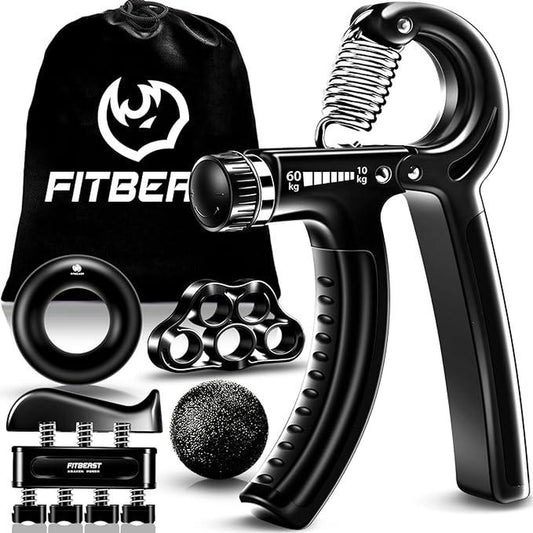 Fitbeast Funny Hand Grip Strengthener Workout Kit (5 Pack) Forearm Grip Adjustable Resistance Hand Gripper, Finger Exerciser, Finger Stretcher, Grip Ring & Stress Relief Grip Ball for Athletes Fathersdaygift