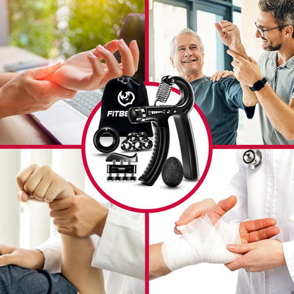 Fitbeast Funny Hand Grip Strengthener Workout Kit (5 Pack) Forearm Grip Adjustable Resistance Hand Gripper, Finger Exerciser, Finger Stretcher, Grip Ring & Stress Relief Grip Ball for Athletes Fathersdaygift
