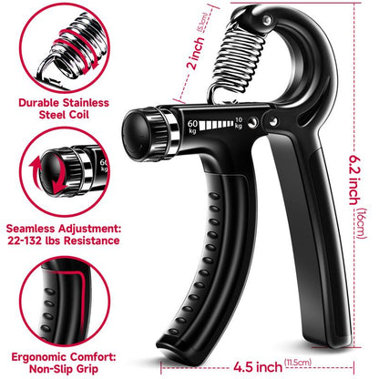 Fitbeast Funny Hand Grip Strengthener Workout Kit (5 Pack) Forearm Grip Adjustable Resistance Hand Gripper, Finger Exerciser, Finger Stretcher, Grip Ring & Stress Relief Grip Ball for Athletes Fathersdaygift
