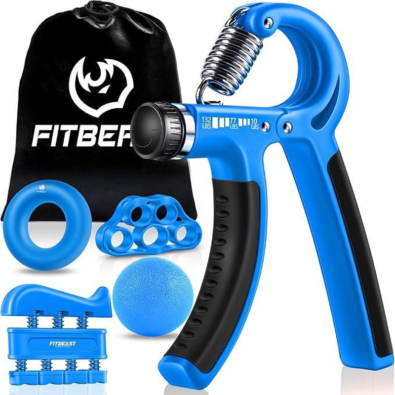 Fitbeast Funny Hand Grip Strengthener Workout Kit (5 Pack) Forearm Grip Adjustable Resistance Hand Gripper, Finger Exerciser, Finger Stretcher, Grip Ring & Stress Relief Grip Ball for Athletes Fathersdaygift